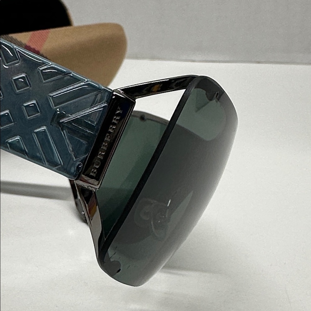 Burberry Shield Sunglasses Oversized Designer Glasses Silver Metal Blue Frames - Picture 5 of 11